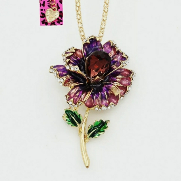 Purple Crystal Flower Necklace/Brooch - Picture 3 of 5